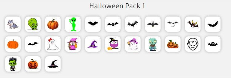 A image showing the Temporary Tattooth Halloween Pack 1. These are temporary tooth tattoos that can be applied to teeth.