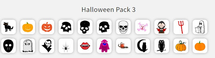A image showing the Temporary Tattooth Halloween Pack 3. These are temporary tooth tattoos that can be applied to teeth.