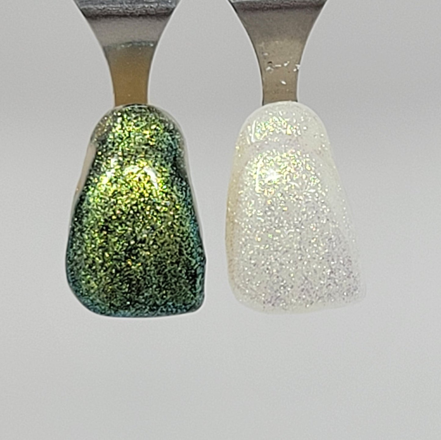 Lime Galaxy Temporary Tattooth Colorant on a demo tooth.  These colorants can be applied to teeth to temporarily alter their color or iridescence.